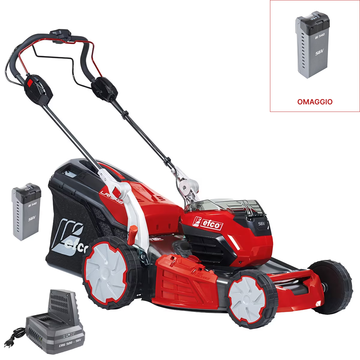 Efco LRi 548 V con batteria Bi 540 e caricabatterie CRG 520